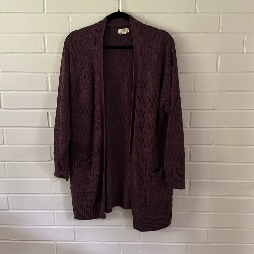 Fat Face Dark Purple Knit Open Front Cardigan Sweater Sz 10